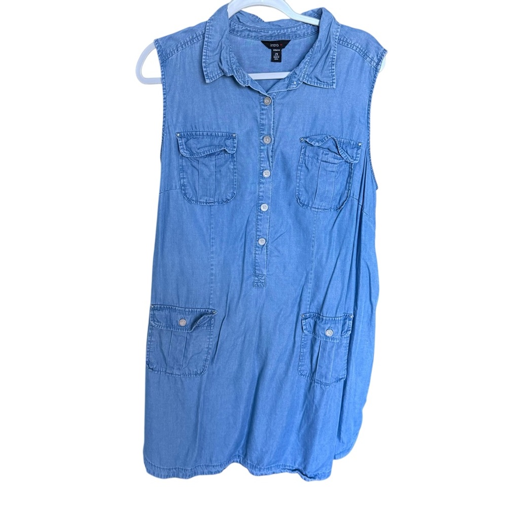 Intro Woman Dress Sz 2X Sleeveless Shirt dress Chambray Blue